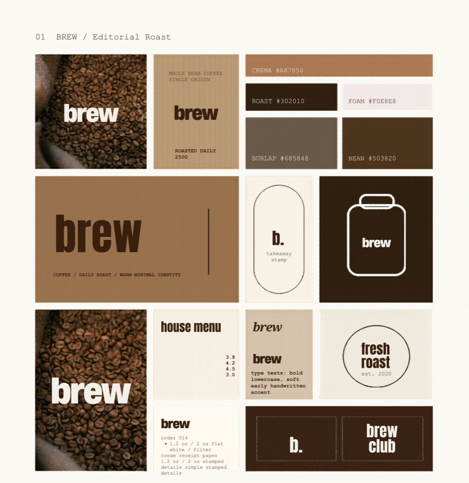 Brew Coffee editorial identity board