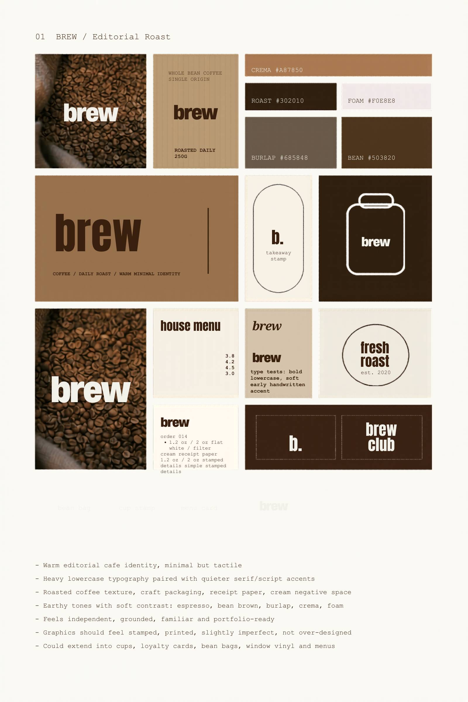 Brew editorial roast moodboard and identity system